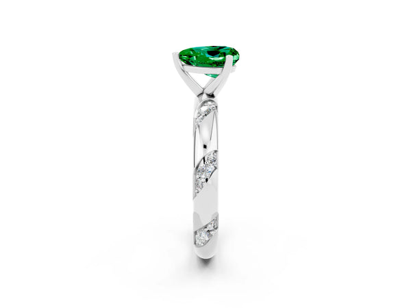 Silver Heart Cut Emerald Solitaire Engagement Ring with Twisted Round  Accent Band and Prong Setting