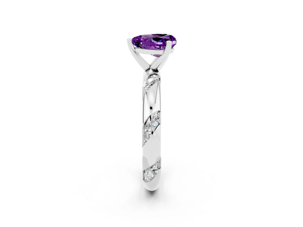 White gold Heart Cut Amethyst Solitaire Engagement Ring with Twisted Round  Accent Band and Prong Setting