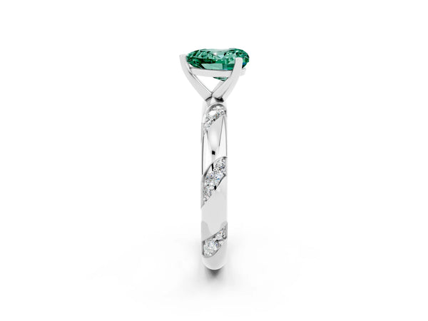 White gold Heart Cut Green Sapphire Solitaire Engagement Ring with Twisted Round  Accent Band and Prong Setting
