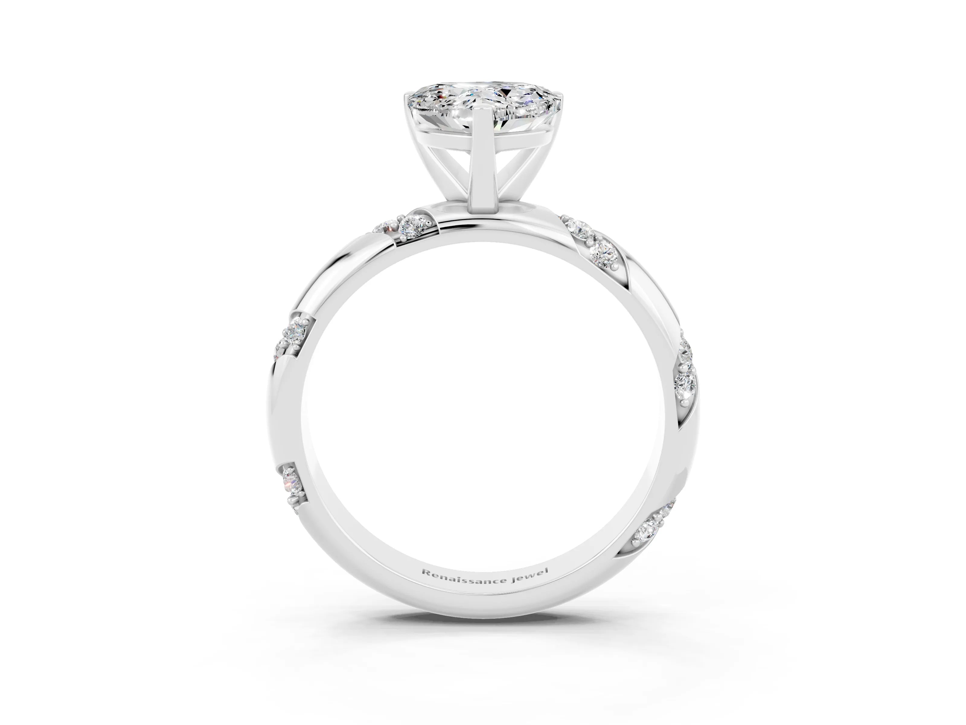 White gold Heart Cut Solitaire Diamond Engagement Ring with Twisted Pave Band and Four-Prong Setting_3