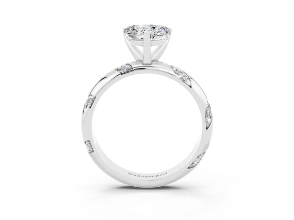 White gold Heart Cut Moissanite Solitaire Engagement Ring with Twisted Round  Accent Band and Prong Setting