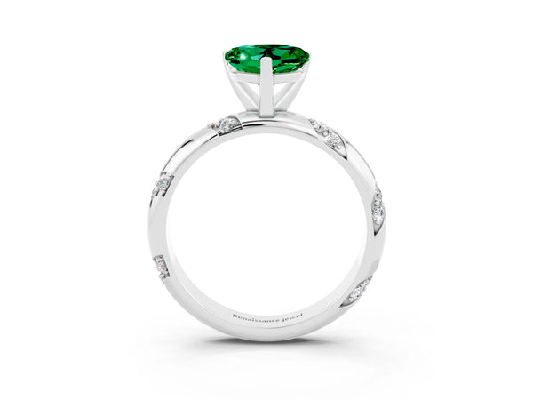 Platinum Heart Cut Emerald Solitaire Engagement Ring with Twisted Round  Accent Band and Prong Setting