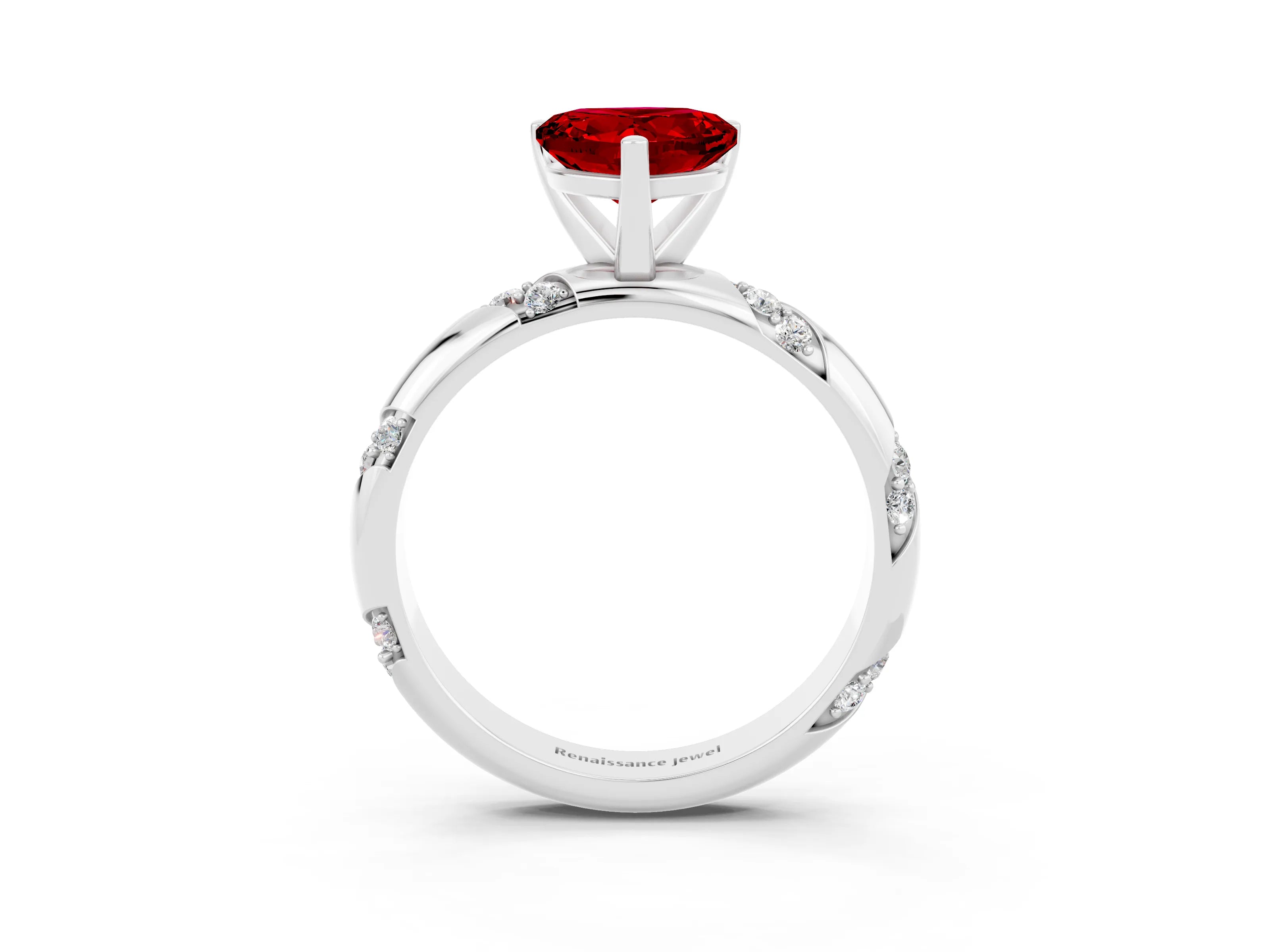 White gold Heart Cut Solitaire Diamond Engagement Ring with Twisted Pave Band and Four-Prong Setting_3