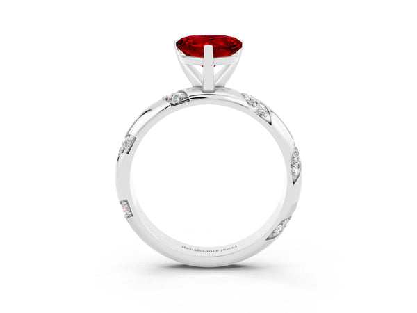 Platinum Heart Cut Solitaire Diamond Engagement Ring with Twisted Pave Band and Four-Prong Setting