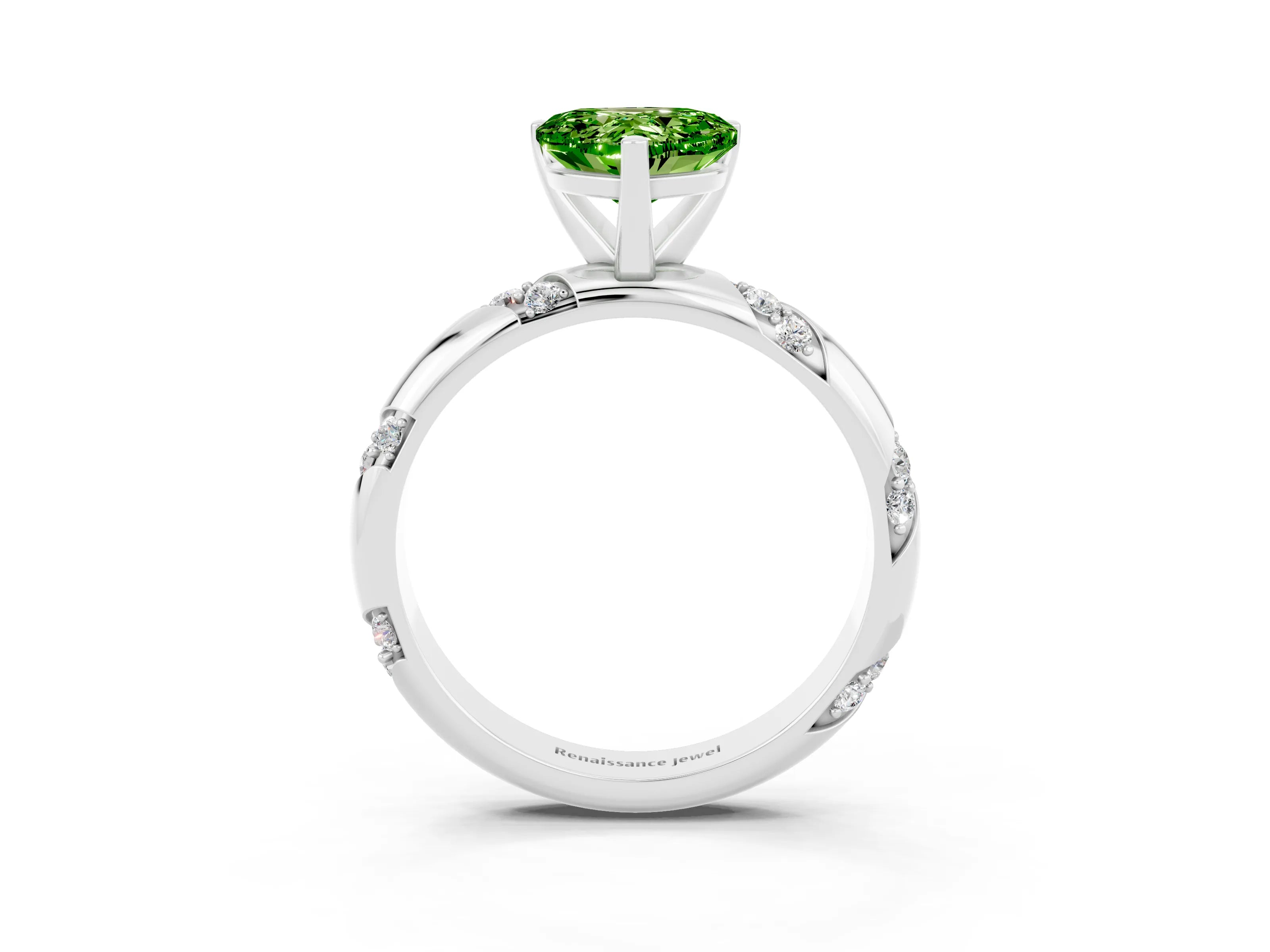 White gold Heart Cut Solitaire Diamond Engagement Ring with Twisted Pave Band and Four-Prong Setting_3