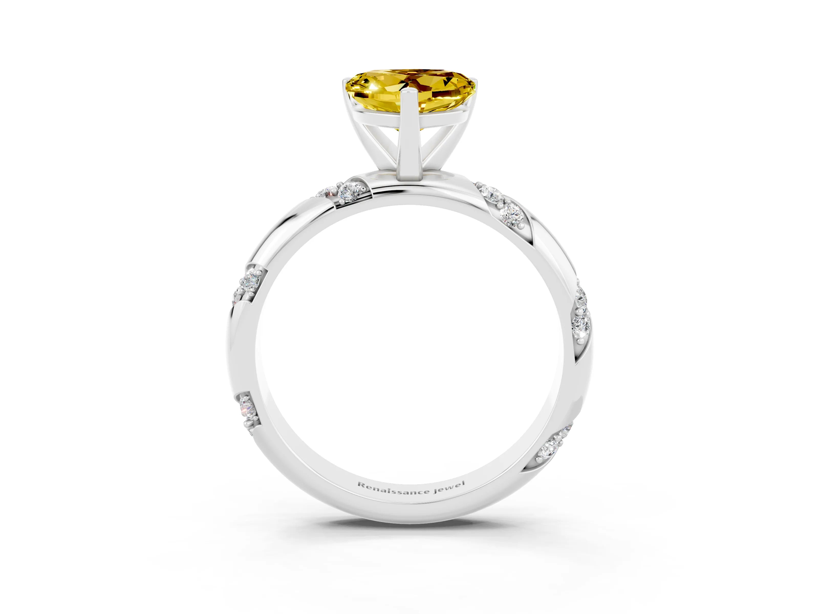 White gold Heart Cut Solitaire Diamond Engagement Ring with Twisted Pave Band and Four-Prong Setting_3