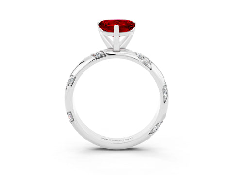 White gold Heart Cut Solitaire Diamond Engagement Ring with Twisted Pave Band and Four-Prong Setting_3
