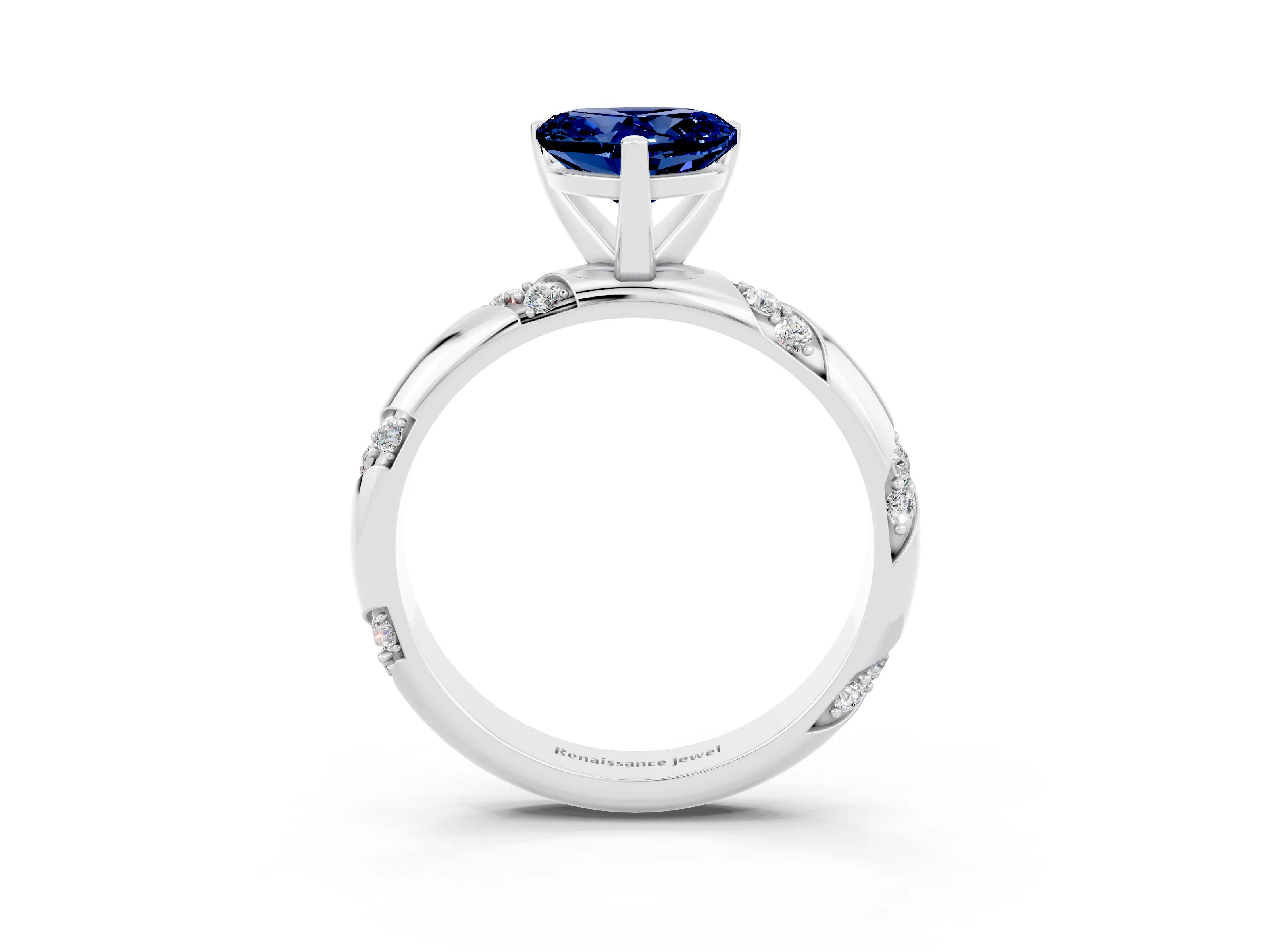 White gold Heart Cut Solitaire Diamond Engagement Ring with Twisted Pave Band and Four-Prong Setting_3