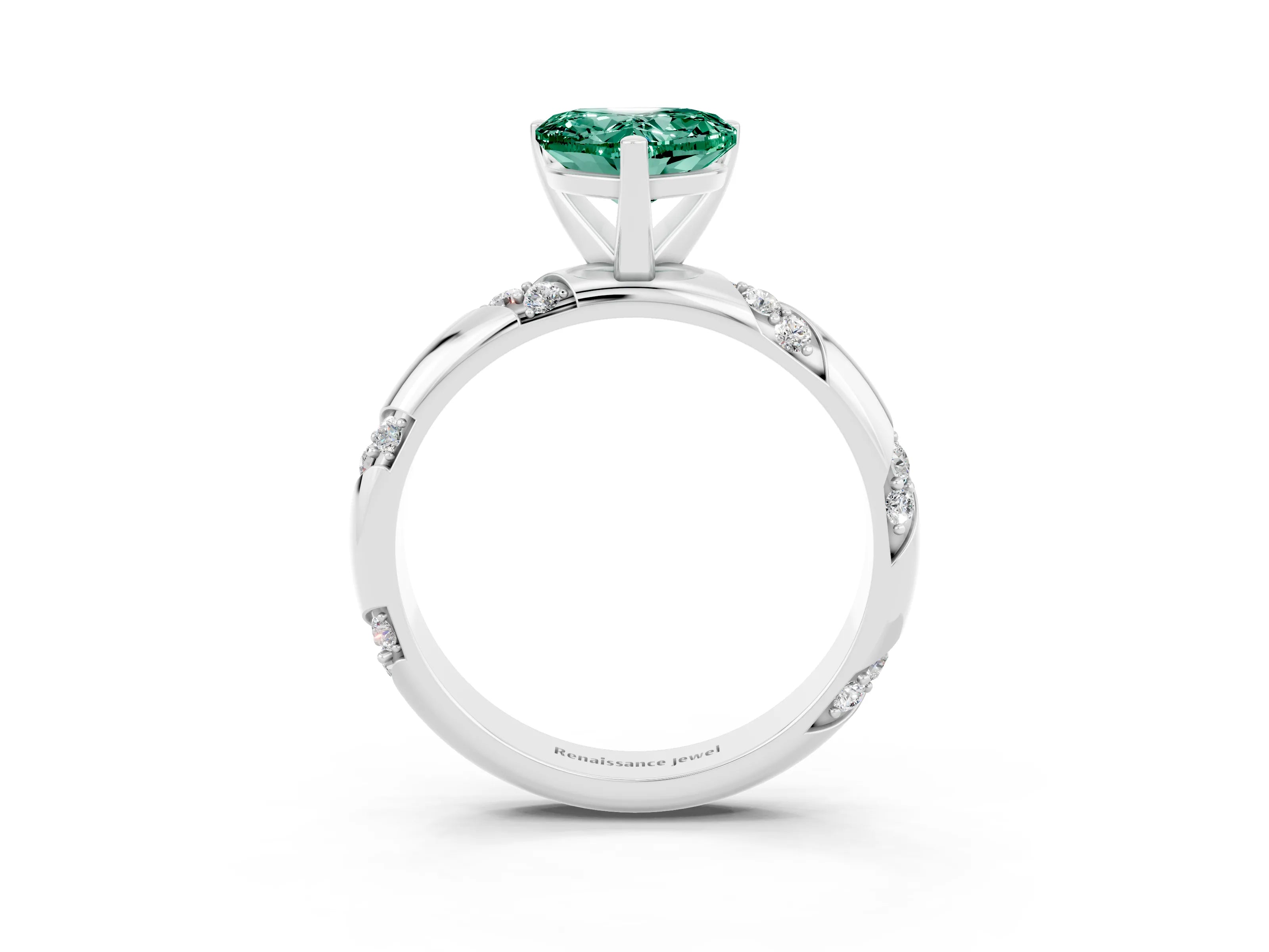 White gold Heart Cut Solitaire Diamond Engagement Ring with Twisted Pave Band and Four-Prong Setting_3