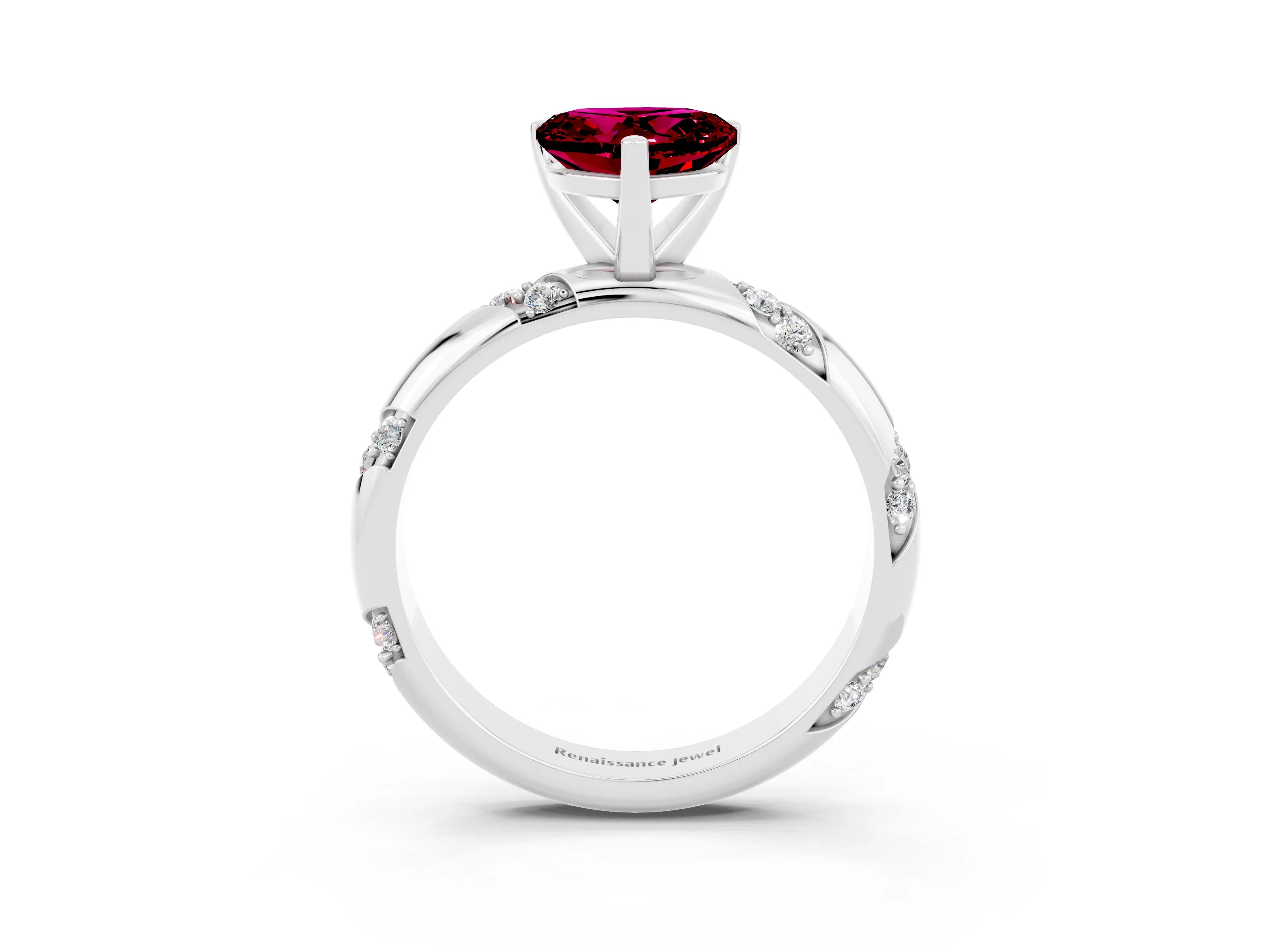 White gold Heart Cut Solitaire Diamond Engagement Ring with Twisted Pave Band and Four-Prong Setting_3