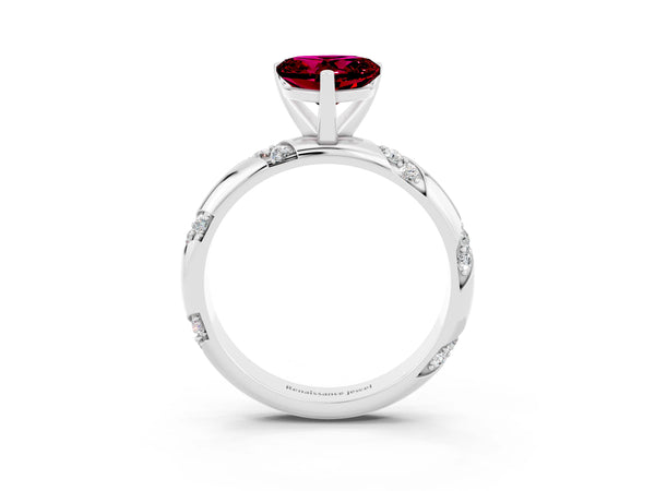 White gold Heart Cut Garnet Solitaire Engagement Ring with Twisted Round  Accent Band and Prong Setting