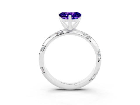 White gold Heart Cut Solitaire Diamond Engagement Ring with Twisted Pave Band and Four-Prong Setting_3