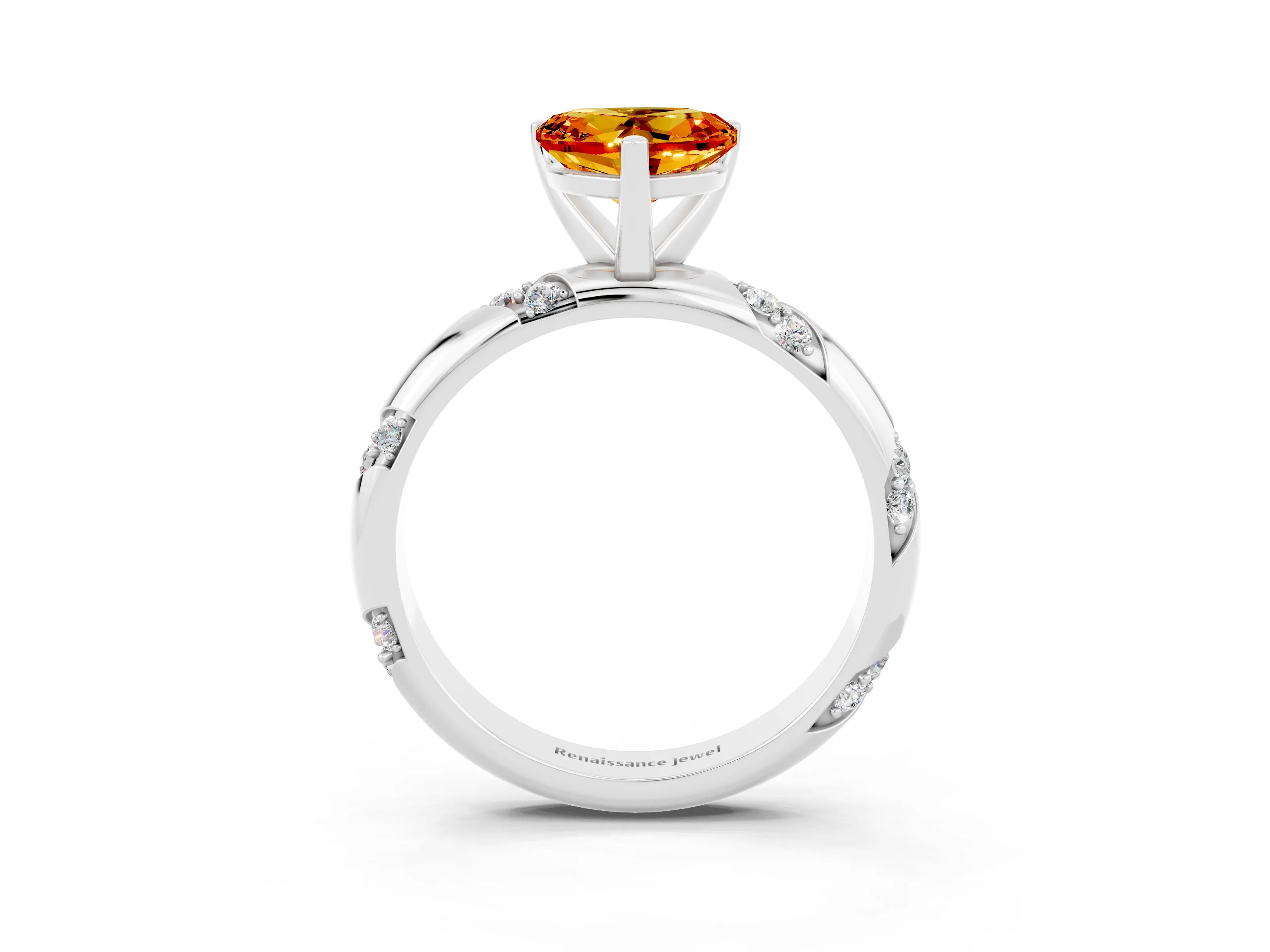 White gold Heart Cut Solitaire Diamond Engagement Ring with Twisted Pave Band and Four-Prong Setting_3