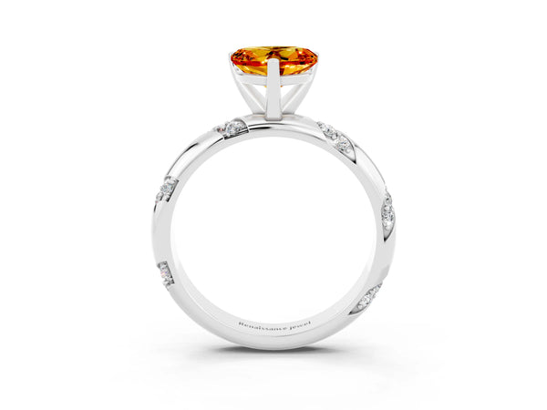 Platinum Heart Cut Citrine Solitaire Engagement Ring with Twisted Round  Accent Band and Prong Setting