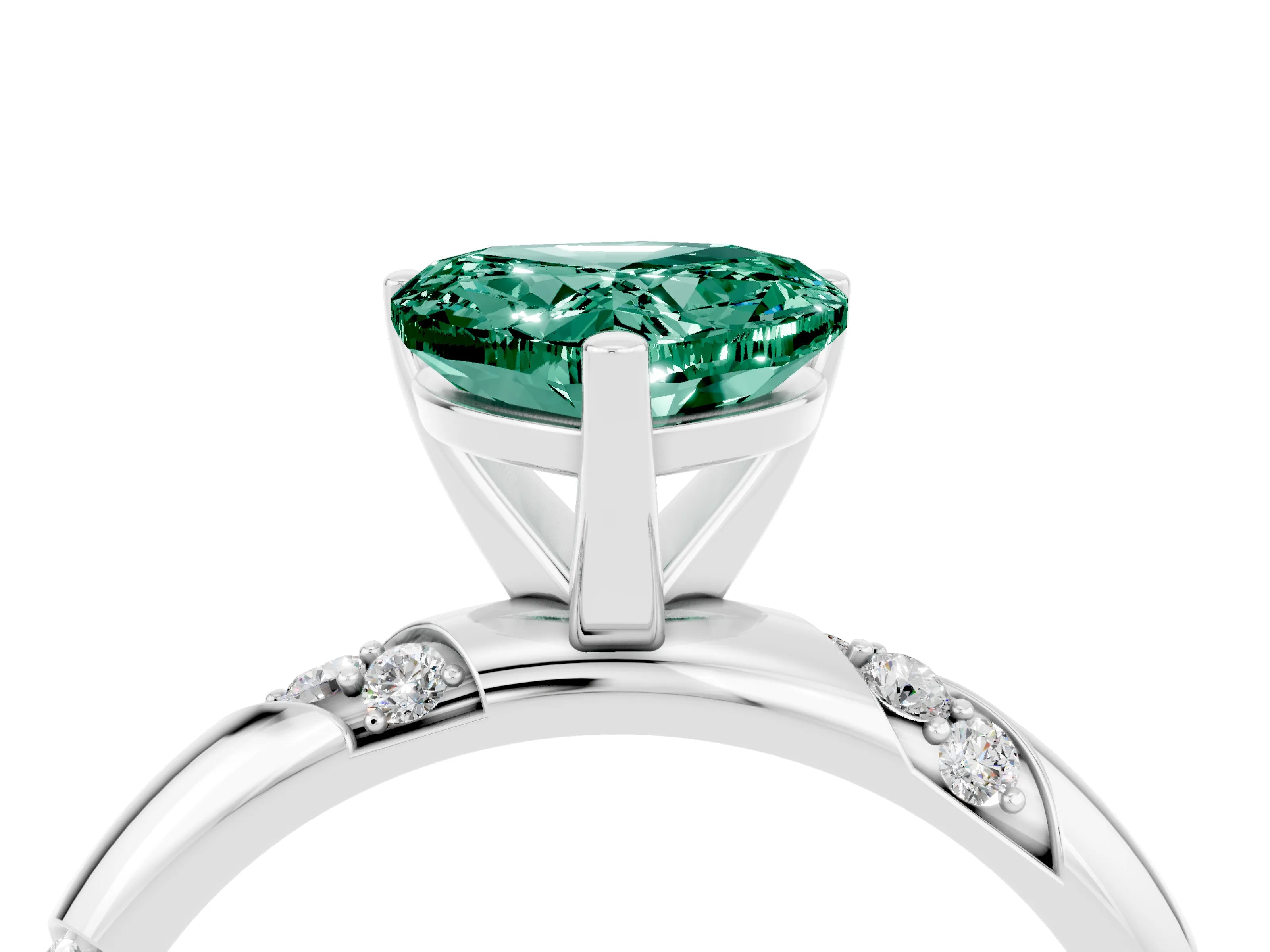 White gold Heart Cut Solitaire Diamond Engagement Ring with Twisted Pave Band and Four-Prong Setting_4