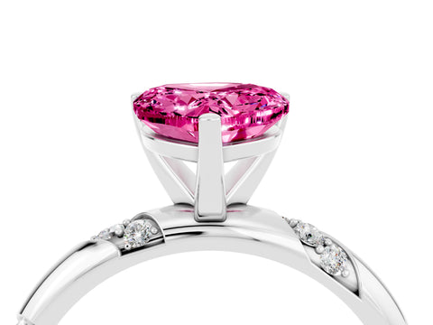 White gold Heart Cut Solitaire Diamond Engagement Ring with Twisted Pave Band and Four-Prong Setting_4