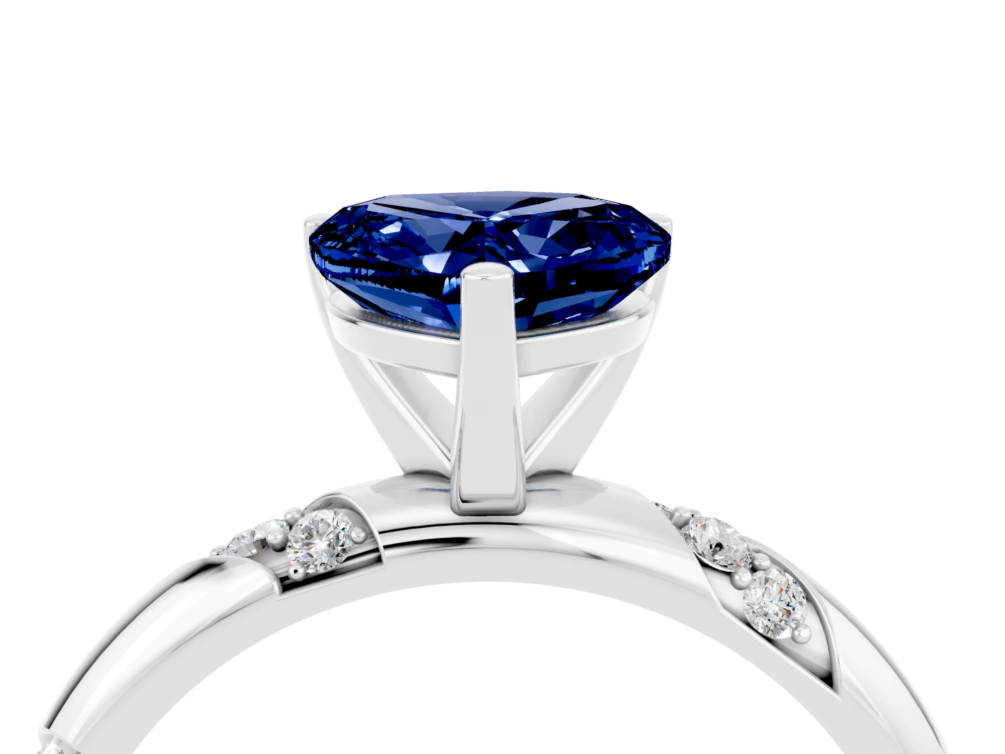 White gold Heart Cut Solitaire Diamond Engagement Ring with Twisted Pave Band and Four-Prong Setting_4