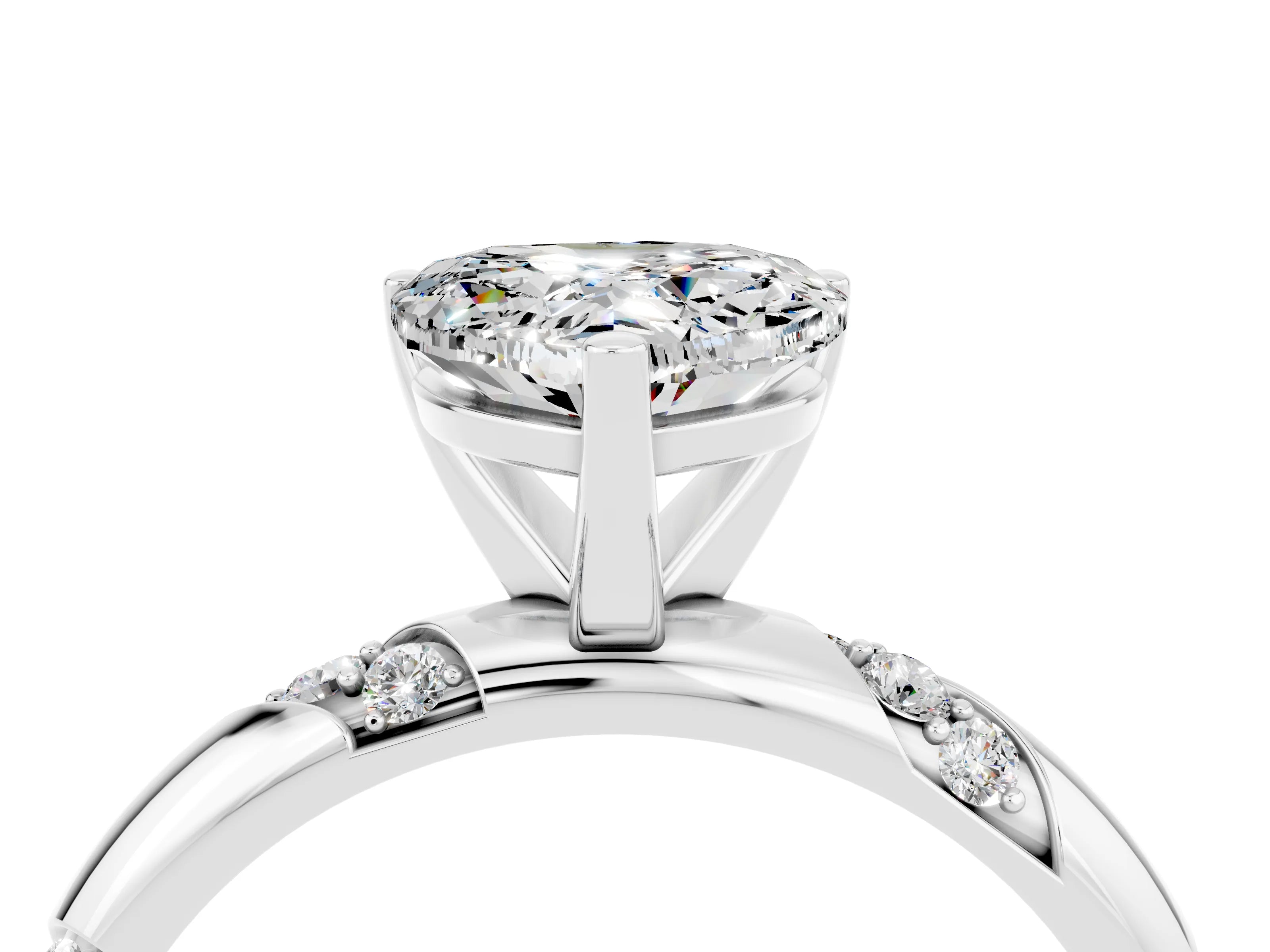 White gold Heart Cut Solitaire Diamond Engagement Ring with Twisted Pave Band and Four-Prong Setting_4