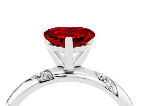 White gold Heart Cut Solitaire Diamond Engagement Ring with Twisted Pave Band and Four-Prong Setting_4