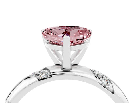 White gold Heart Cut Solitaire Diamond Engagement Ring with Twisted Pave Band and Four-Prong Setting_4