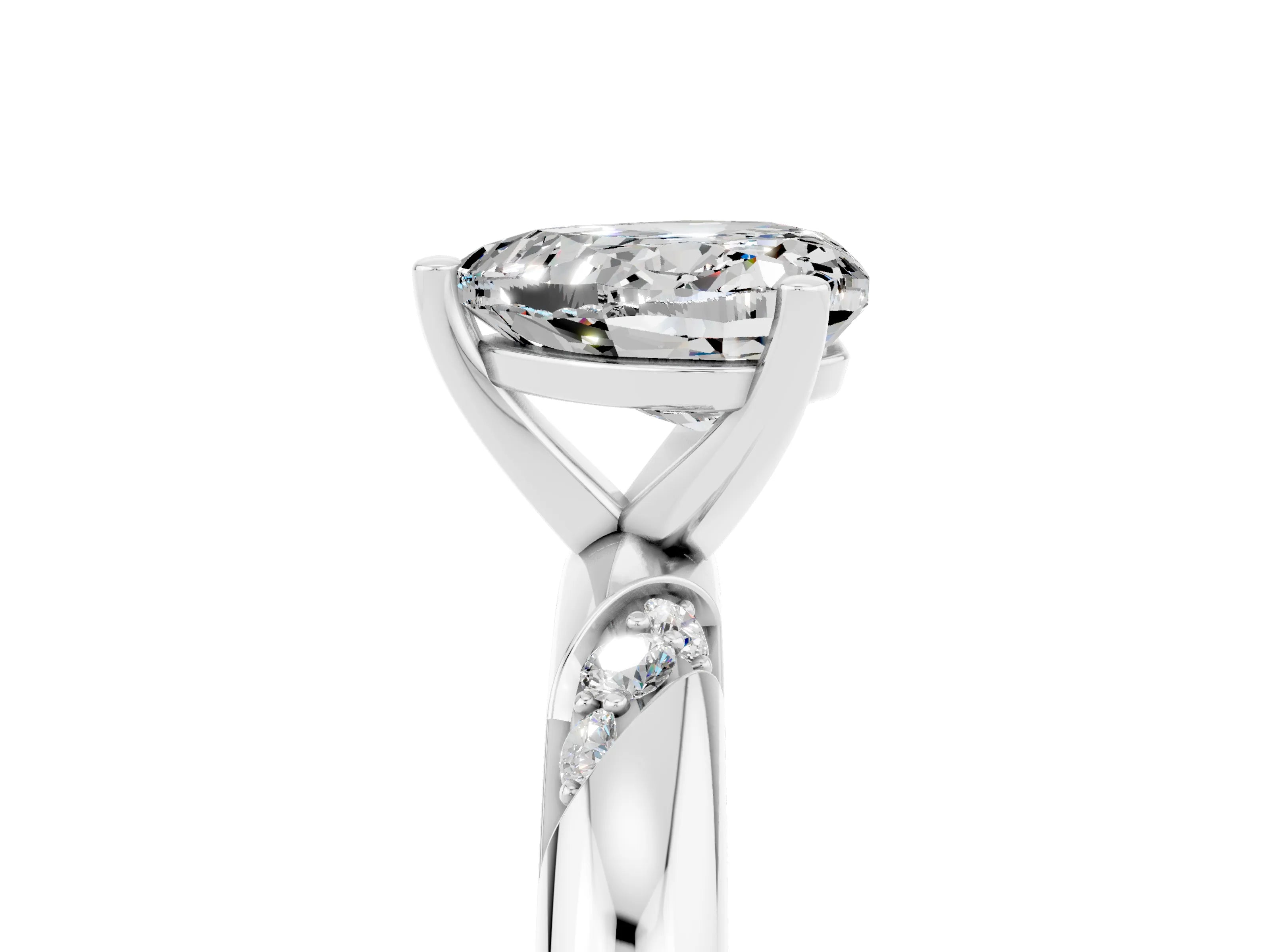 White gold Heart Cut Solitaire Diamond Engagement Ring with Twisted Pave Band and Four-Prong Setting_5