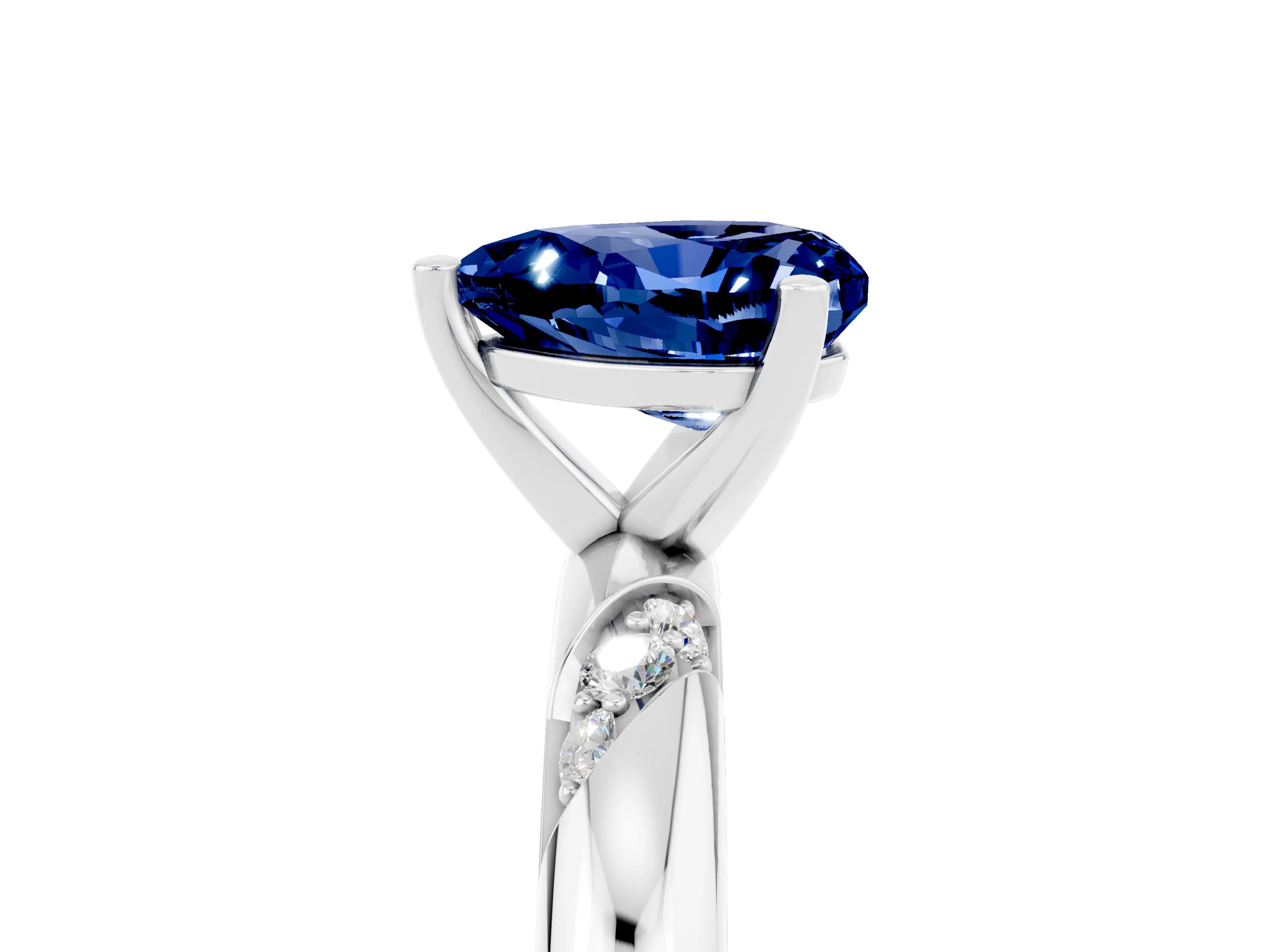 White gold Heart Cut Solitaire Diamond Engagement Ring with Twisted Pave Band and Four-Prong Setting_5