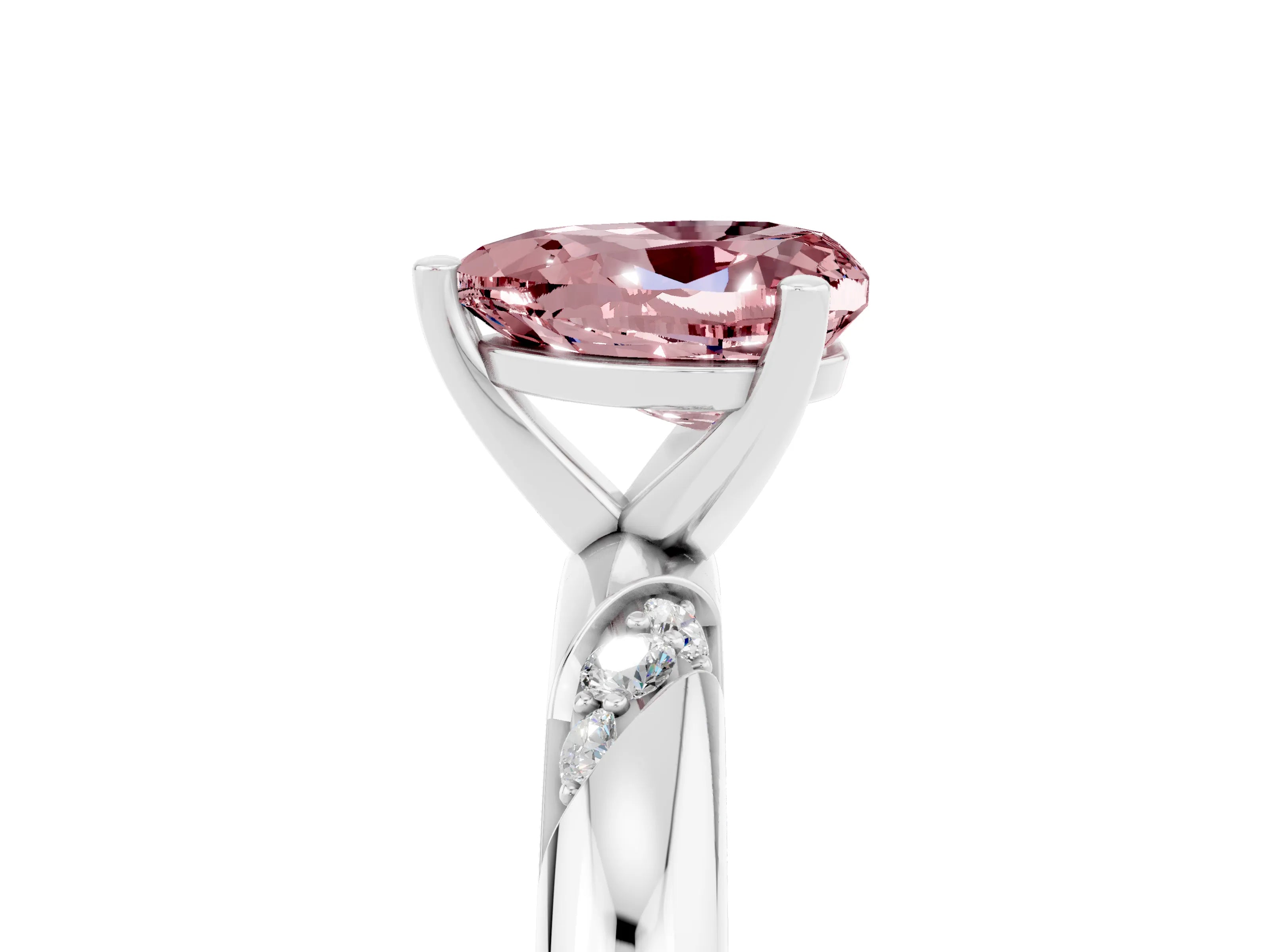 White gold Heart Cut Solitaire Diamond Engagement Ring with Twisted Pave Band and Four-Prong Setting_5