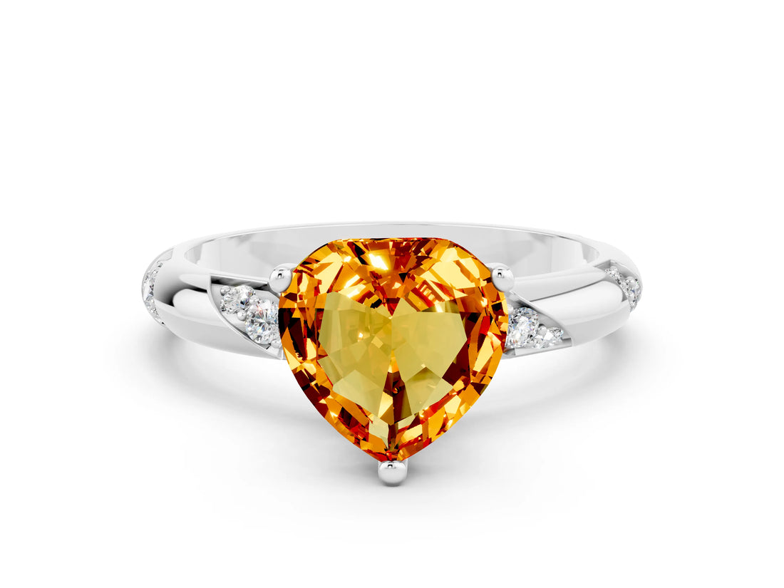 White gold Heart Cut Solitaire Diamond Engagement Ring with Twisted Pave Band and Four-Prong Setting