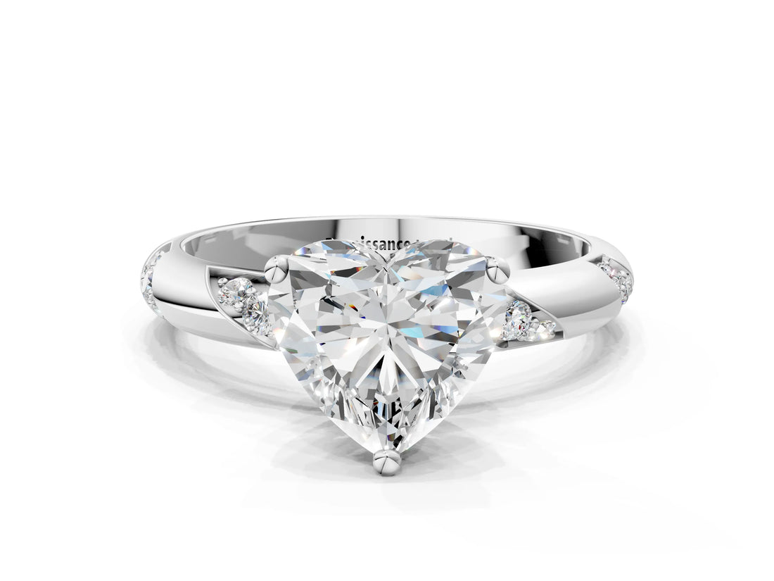 White gold Heart Cut Solitaire Diamond Engagement Ring with Twisted Pave Band and Four-Prong Setting_7