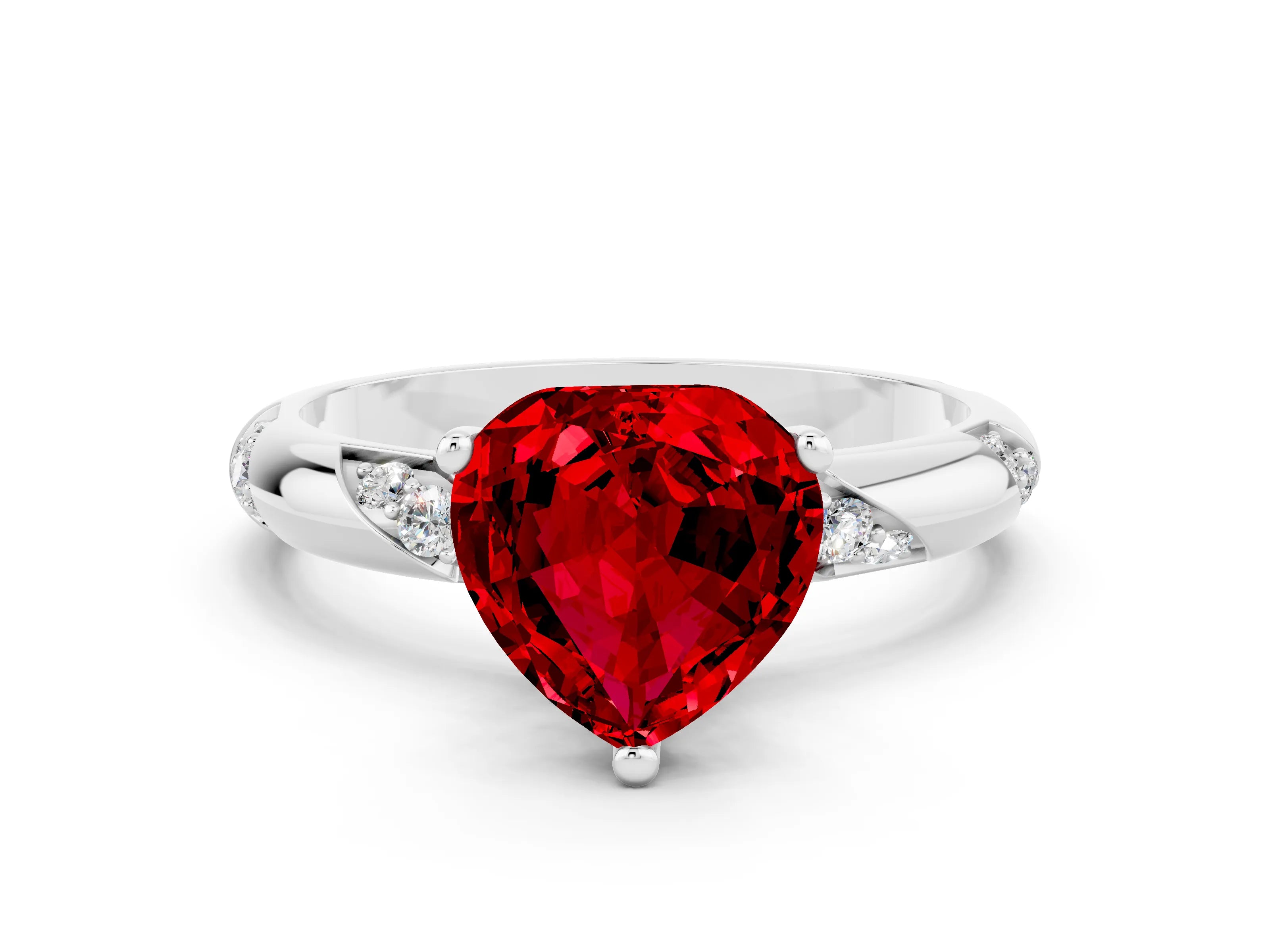 White gold Heart Cut Solitaire Diamond Engagement Ring with Twisted Pave Band and Four-Prong Setting