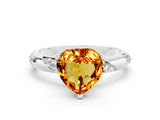 White gold Heart Cut Solitaire Diamond Engagement Ring with Twisted Pave Band and Four-Prong Setting