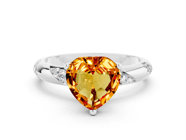 Platinum Heart Cut Citrine Solitaire Engagement Ring with Twisted Round  Accent Band and Prong Setting