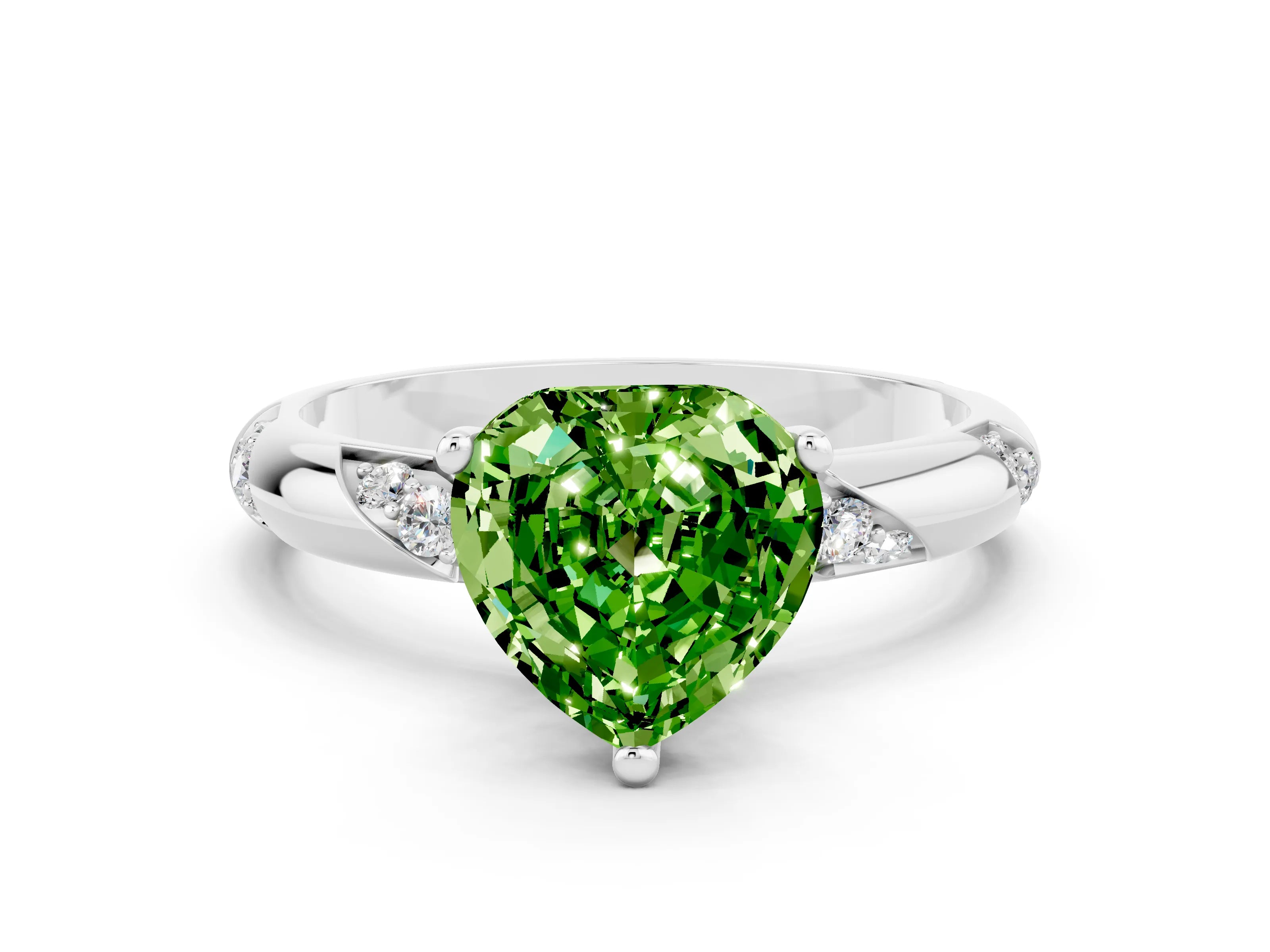 White gold Heart Cut Solitaire Diamond Engagement Ring with Twisted Pave Band and Four-Prong Setting