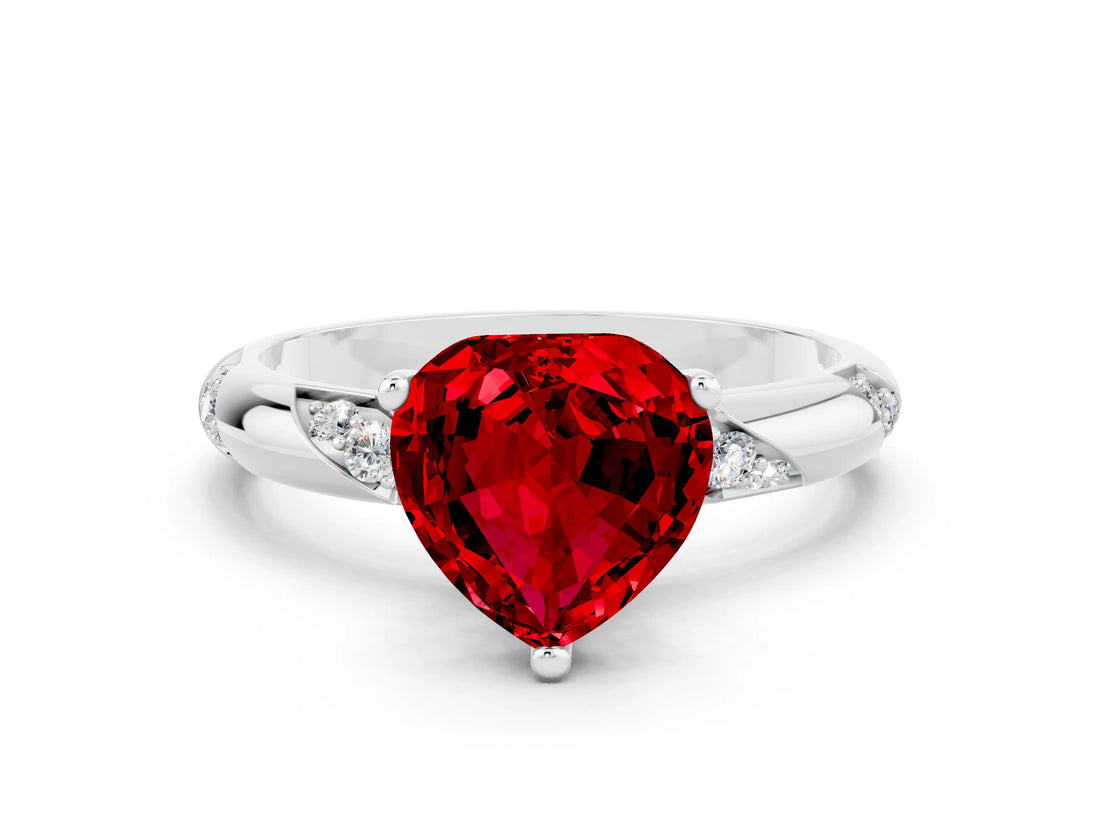 White gold Heart Cut Solitaire Diamond Engagement Ring with Twisted Pave Band and Four-Prong Setting