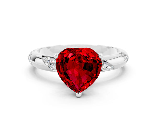 Silver Heart Cut Solitaire Diamond Engagement Ring with Twisted Pave Band and Four-Prong Setting