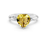 White gold Heart Cut Solitaire Diamond Engagement Ring with Twisted Pave Band and Four-Prong Setting