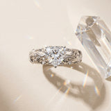 White gold Heart Cut Solitaire Diamond Leaf-Inspired Vine Band Ring with Prong Setting_104