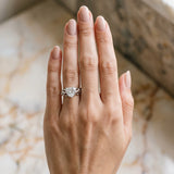 White gold Heart Cut Solitaire Diamond Leaf-Inspired Vine Band Ring with Prong Setting_98