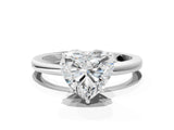 White gold Heart Cut Solitaire Diamond Ring with Prong Setting and Plain Band_98