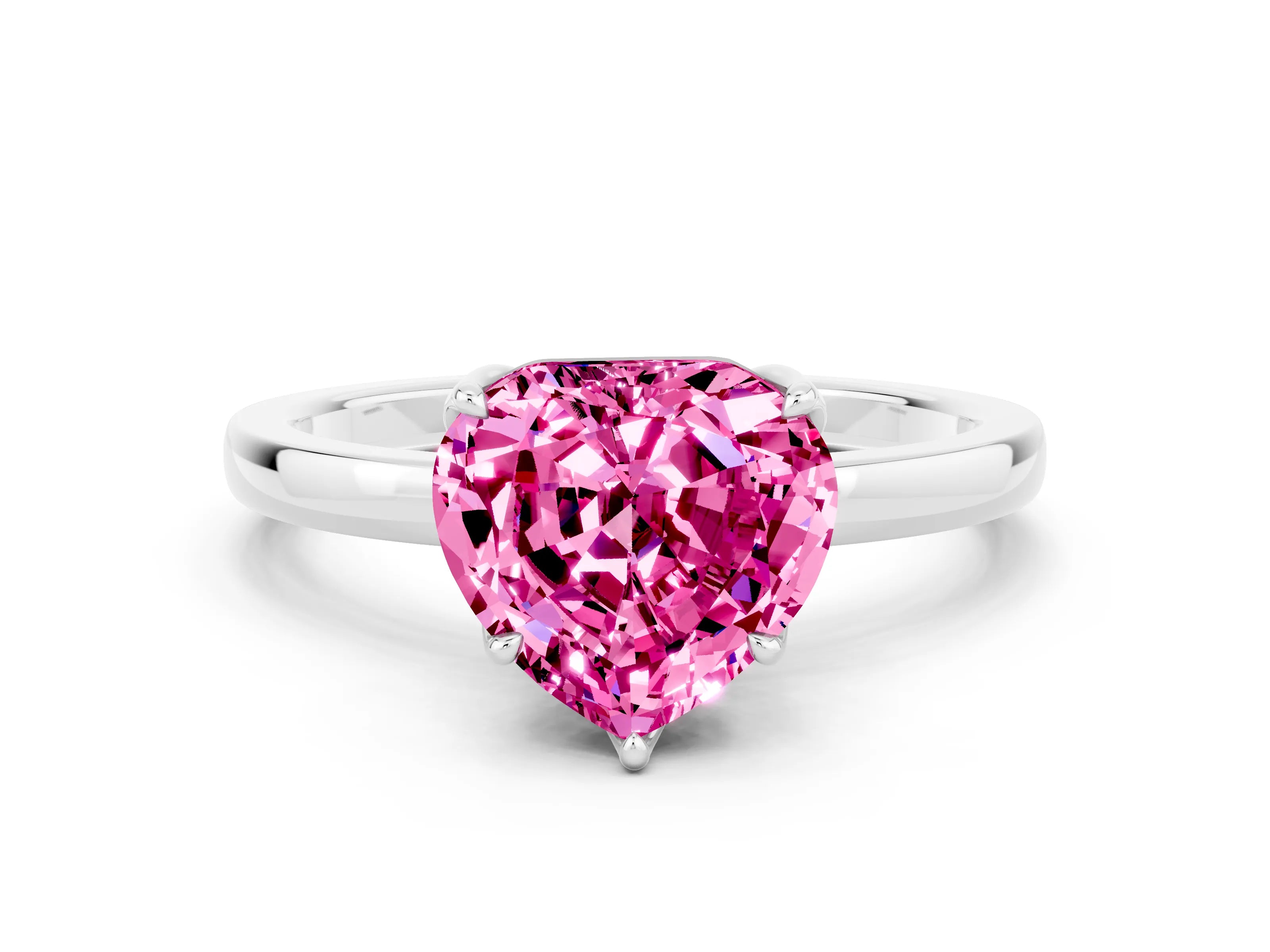 White gold Heart Cut Solitaire Diamond Ring with Thin Band and Four-Prong Setting