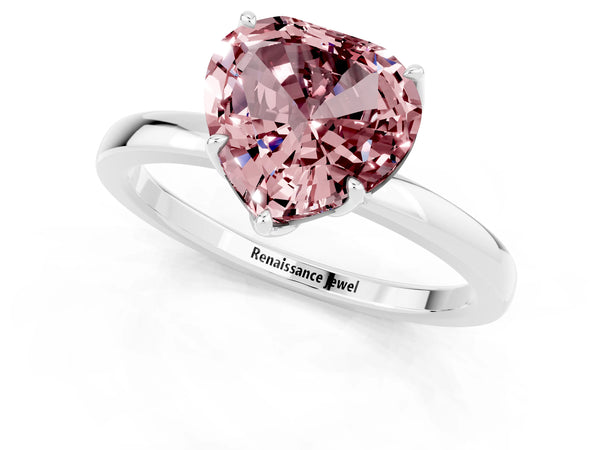 White gold Heart Cut Solitaire Diamond Ring with Thin Band and Four-Prong Setting