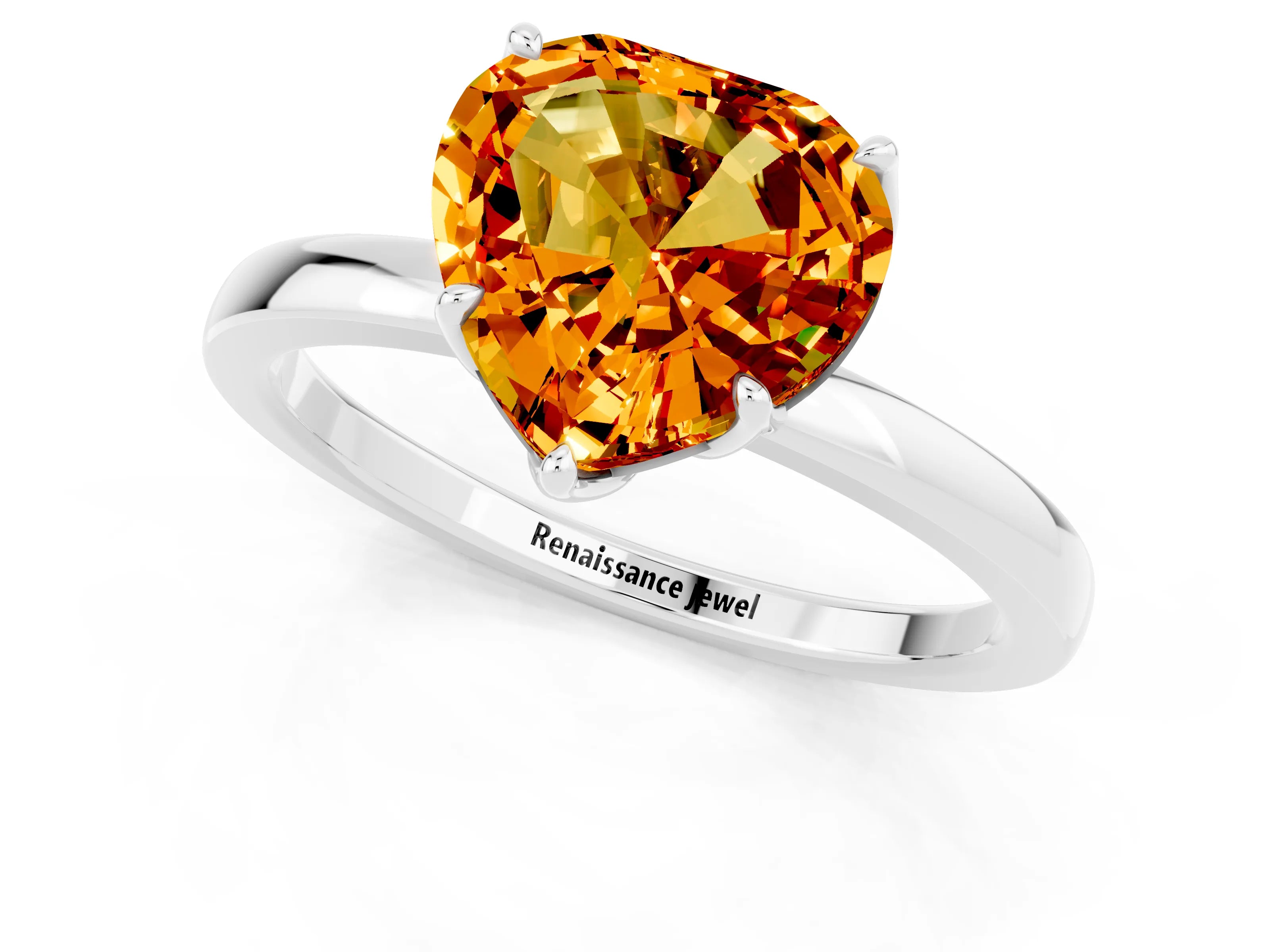 White gold Heart Cut Solitaire Diamond Ring with Thin Band and Four-Prong Setting_1