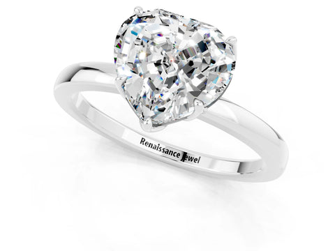 White gold Heart Cut Solitaire Diamond Ring with Thin Band and Four-Prong Setting_1