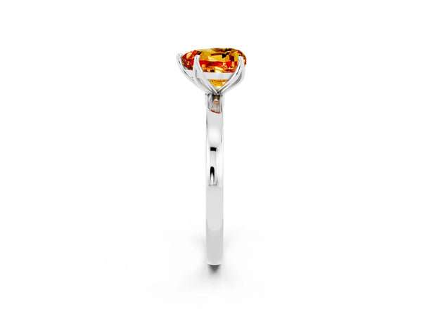 Silver Heart Cut Citrine Solitaire Ring with Thin Band and Prong Setting