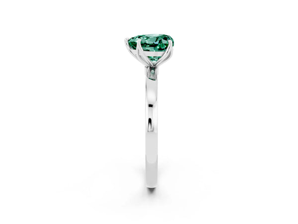 Platinum Heart Cut Green Sapphire Solitaire Ring with Thin Band and Prong Setting