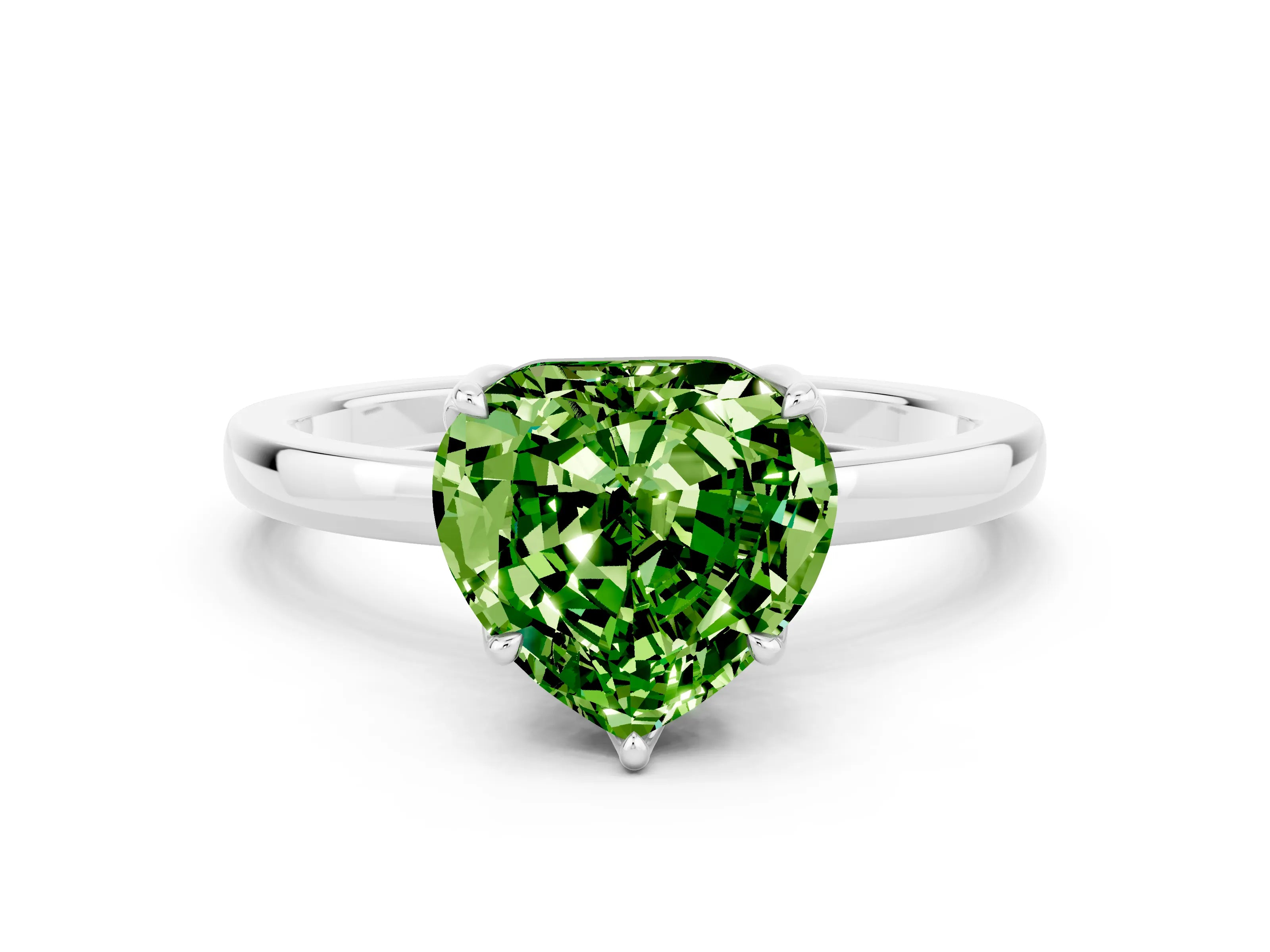 White gold Heart Cut Solitaire Diamond Ring with Thin Band and Four-Prong Setting
