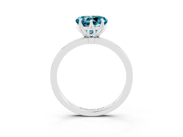 Silver Heart Cut Solitaire Diamond Ring with Thin Band and Four-Prong Setting