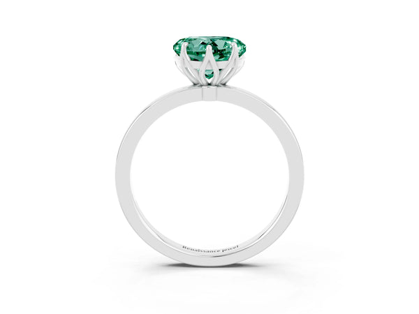 Platinum Heart Cut Green Sapphire Solitaire Ring with Thin Band and Prong Setting