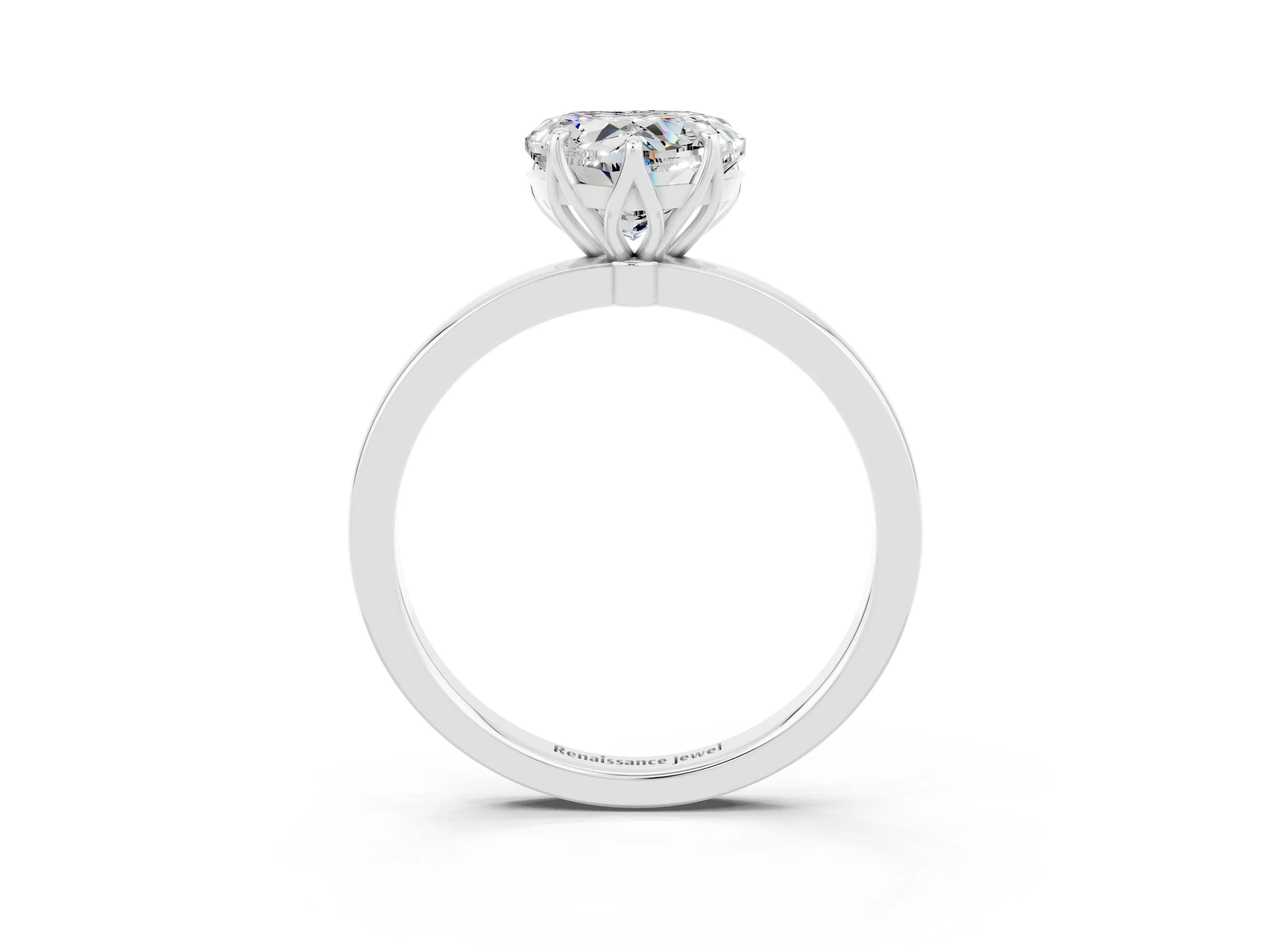 White gold Heart Cut Solitaire Diamond Ring with Thin Band and Four-Prong Setting_3