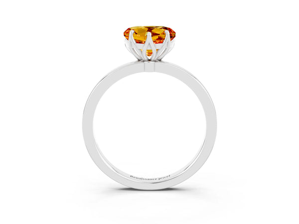 White gold Heart Cut Citrine Solitaire Ring with Thin Band and Prong Setting